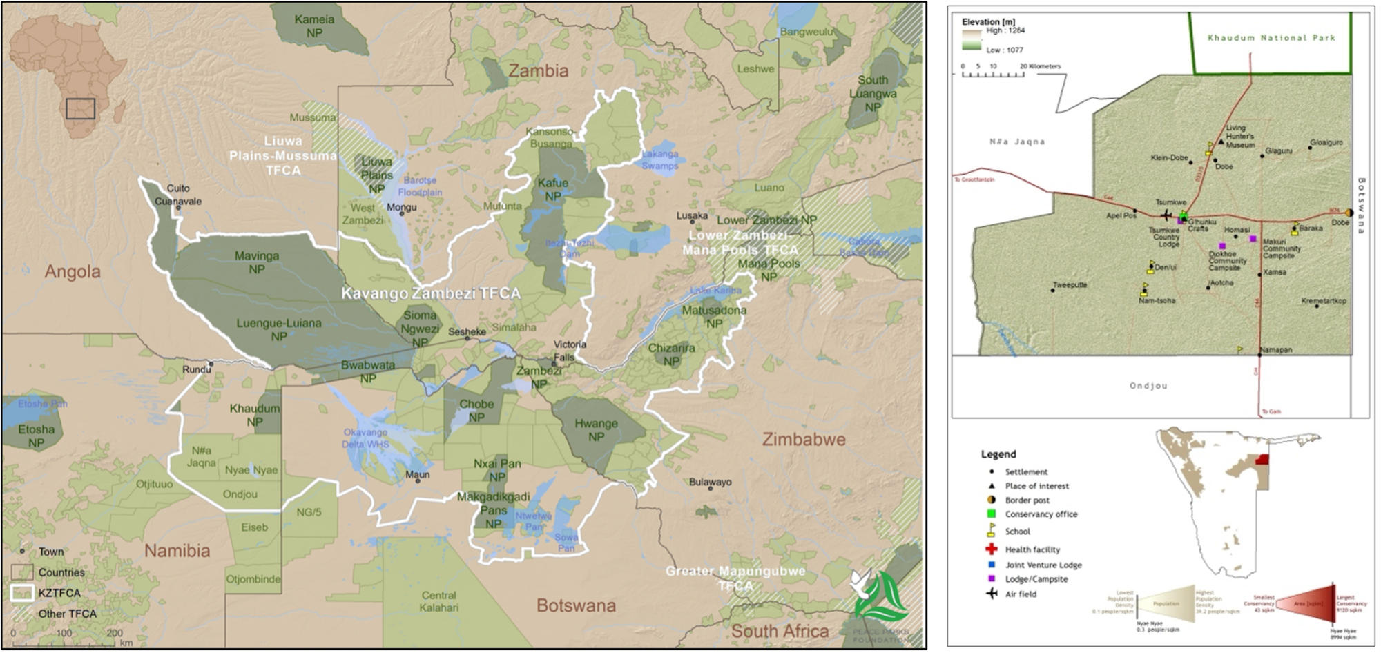 A map showing the project area and the greater KAZA landscape.