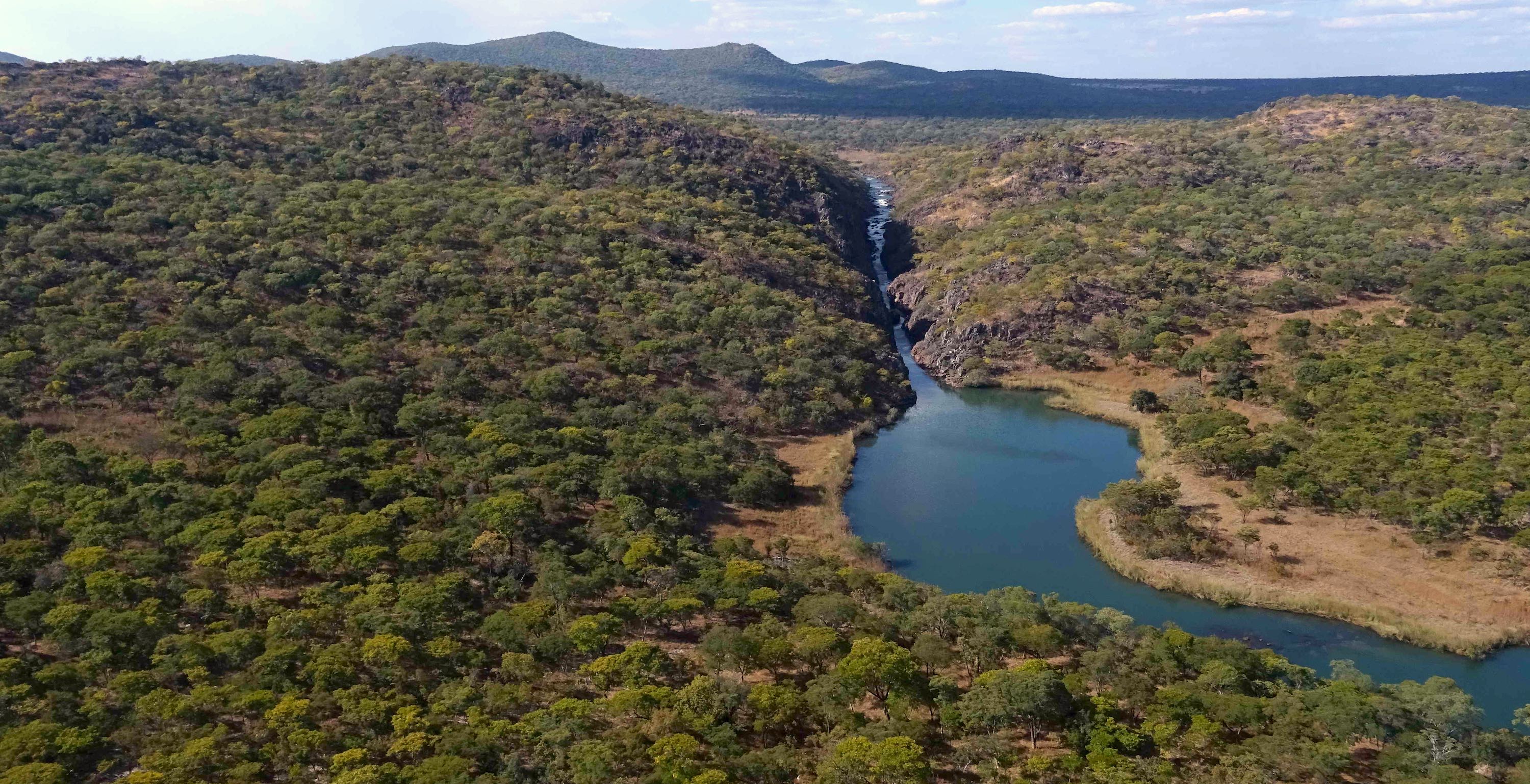 An overhead view showing the Okavango Delta as seen by satellites and a shuttle mission.